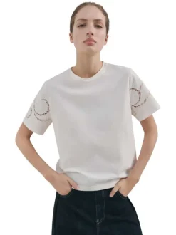 T-shirt blanc uni pourvu d'une coupe droite et de manches courtes