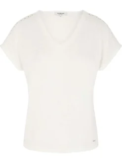 T-shirt blanc uni pourvu d'une coupe droite et d'un col en V