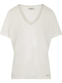 T-shirt blanc uni pourvu d'une coupe droite et d'un col en V