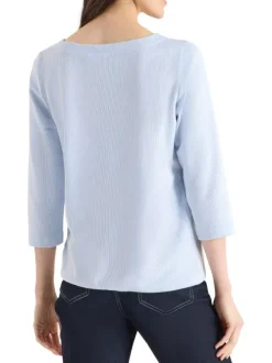 T-shirt bleu clair à rayures pourvu d'une coupe droite et d'un col rond