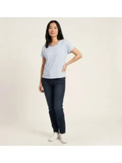 T-shirt bleu à coupe droite pourvu d'un col rond et de manches courtes