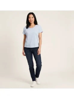T-shirt bleu à coupe droite pourvu d'un col rond et de manches courtes