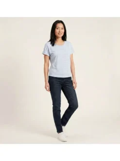 T-shirt bleu à coupe droite pourvu d'un col rond et de manches courtes
