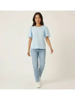 T-shirt bleu géométrique avec une coupe droite et un col rond