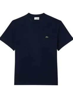 T-shirt bleu marine en coton à manches courtes avec logo brodé et 1 poche