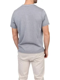 T-shirt bleu marine et blanc uni en maille piquée à coupe droite et à col v