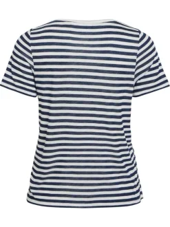 T-shirt bleu marine à rayures avec un aspect légèrement délavé et à col v