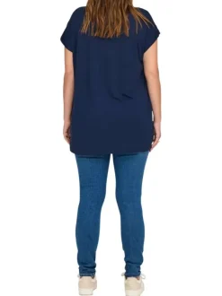 T-shirt bleu marine uni avec de la dentelle au niveau du buste et à col rond