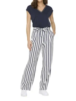 T-shirt bleu marine uni avec une coupe ample et un col v en lurex doré