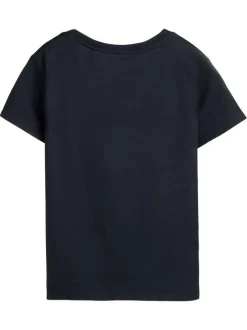 T-shirt bleu marine uni avec une coupe droite et un col v en maille