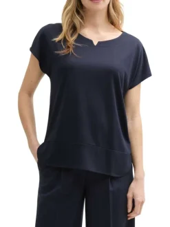 T-shirt bleu marine uni à coupe droite fluide avec un col rond