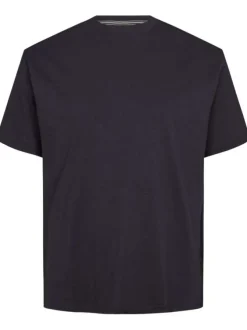 T-shirt bleu marine uni en coton à coupe droit et avec un col rond