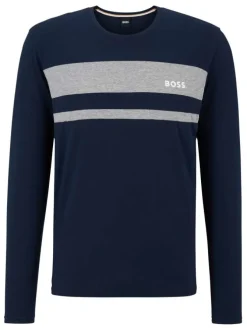 T-shirt bleu nuit avec une coupe droite col rond et à manches longues