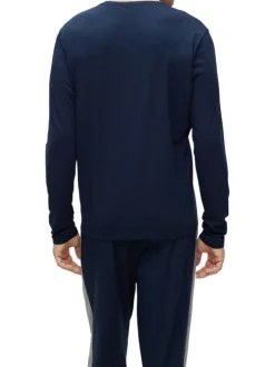 T-shirt bleu nuit avec une coupe droite col rond et à manches longues