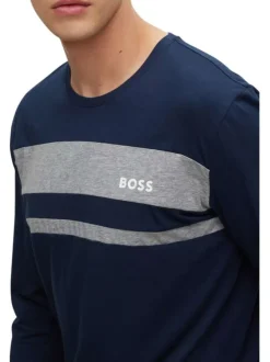 T-shirt bleu nuit avec une coupe droite col rond et à manches longues