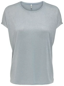 T-shirt bleu pailleté avec une coupe fluide et des ourlets cousus aux manches