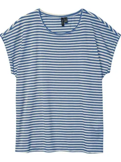 T-shirt bleu à rayures horizontales avec une coupe droite et un col rond