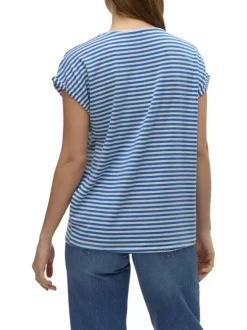 T-shirt bleu à rayures horizontales avec une coupe droite et un col rond