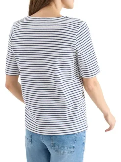 T-shirt bleu à rayures pourvu de manches courtes et d'une coupe droite