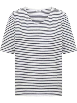 T-shirt bleu à rayures pourvu de manches courtes et d'une coupe droite