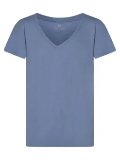 T-shirt bleu uni avec une coupe droite et des manches courtes