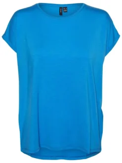T-shirt bleu uni avec une coupe droite un col rond et des manches courtes