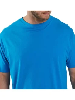 T-shirt bleu uni en coton avec un col rond et une coupe droite