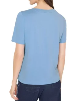 T-shirt bleu uni pourvu de manches courtes et d'un col rond
