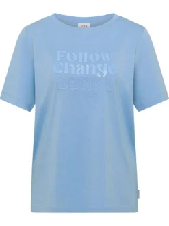 T-shirt bleu uni pourvu de manches courtes et d'un col rond