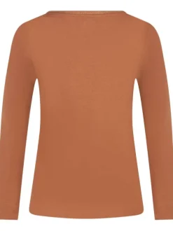 T-shirt brique avec une coupe droite un col rond et à manches longues