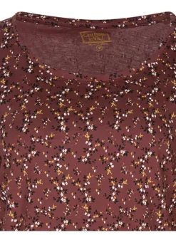 T-shirt brique fleuri avec une coupe droite et à manches longues