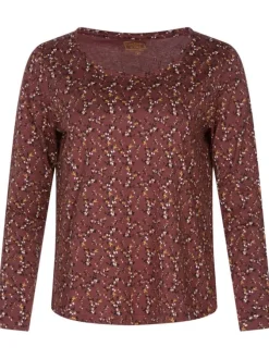 T-shirt brique fleuri avec une coupe droite et à manches longues