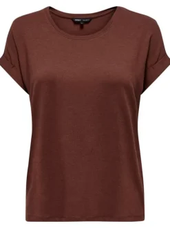 T-shirt brique uni ample avec épaules tombantes et à manches courtes à revers