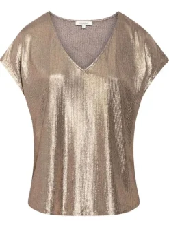 T-shirt bronze effet métallisé pourvu d'un col v et de manches courtes