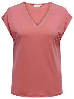 T-shirt Carfree rose uni coupe droite col v et manches courtes
