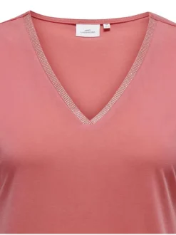 T-shirt Carfree rose uni coupe droite col v et manches courtes