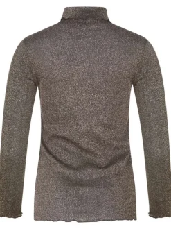T-shirt chocolat uni avec une coupe droite à col montant et des manches longues