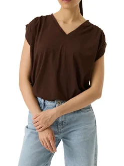 T-shirt chocolat uni avec une coupe droite et des manches courtes