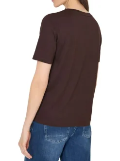 T-shirt chocolat uni pourvu de manches courtes et d'un col rond