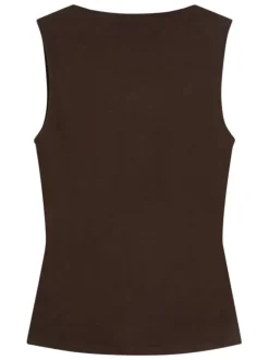 T-shirt chocolat uni pourvu d'une coupe ajustée et d'un col rond