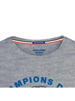 T-shirt col rond en coton gris chiné avec tête de mort floquée sur le thème de la coupe du monde