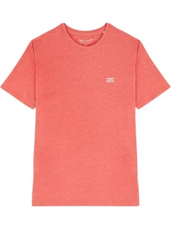 T-shirt corail uni avec une coupe droite à col rond et à manches courtes