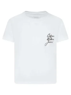 T-shirt court en coton blanc uni avec une coupe droite et un col rond