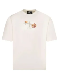 T-shirt écru avec un logo imprimé à col rond et à manches courtes