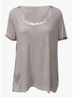 T-shirt écru chiné avec une coupe ample un col rond et des manches courtes