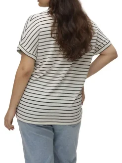 T-shirt écru à coupe droite pourvu d'un col rond et de manches courtes