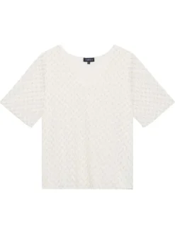 T-shirt écru effet géométrique avec une coupe droite et un col V