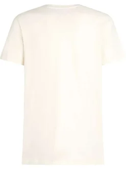 T-shirt écru en coton imprimé à l'avant avec une coupe droite et un col rond