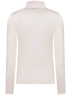 T-shirt écru en coton uni coupe droite avec col roulé