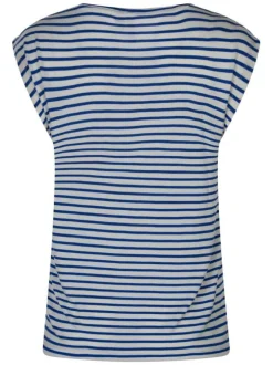 T-shirt écru pourvu de rayures bleues horizontales et d'un col rond